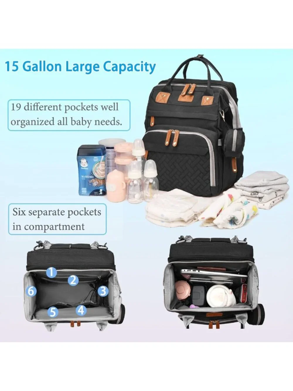 Stylish Waterproof Baby Diaper Bag Backpack with Changing Station & USB Port